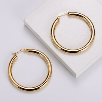 18k Gold Plated Thick Round Large Hoop Earrings - Earrings - Ornaments Co - Ornaments Co - 24mm - 