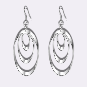 925 Sterling Silver Three Circle Long Earrings - Ornaments Co - 