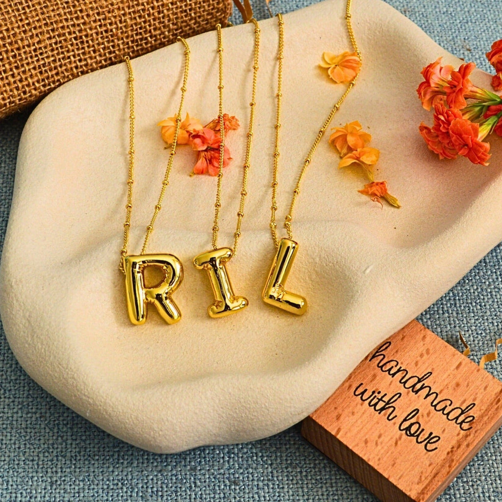 Balloon Bubble Initial Letter Necklace - Ornaments Co - 18K Gold Plated
