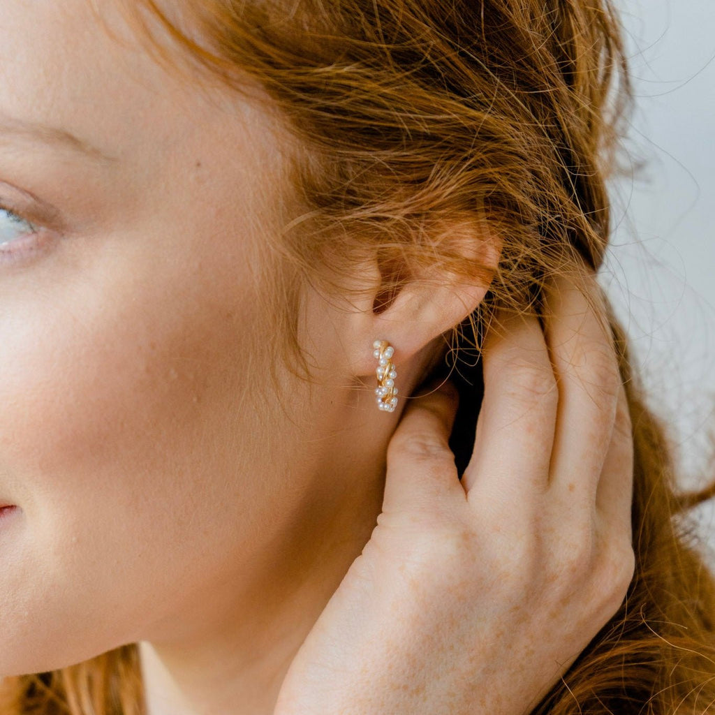 Bridal Pearl Hoop Earrings - Ornaments Co - 18K Gold Plated