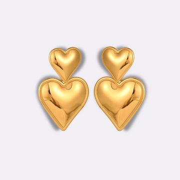 Duo Heart Elegance Drop Earrings - Ornaments Co - 18K Gold Plated