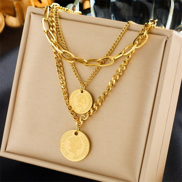 Multi - Layered Chain Coin Necklace - Necklaces - Ornaments Co - Ornaments Co - 