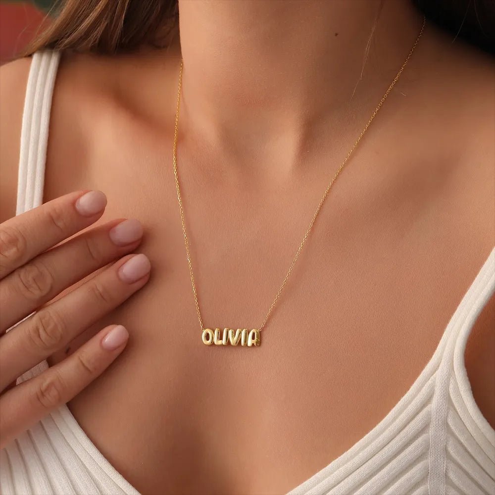 Olivia Bubble Name Necklace - Ornaments Co - 18K Gold Plated