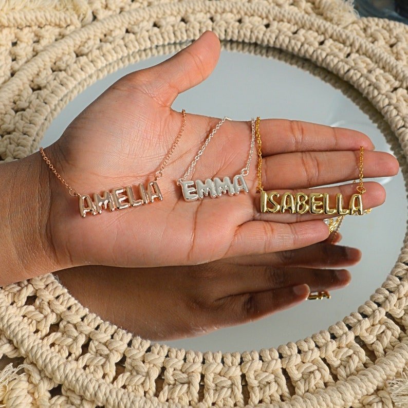Olivia Bubble Name Necklace - Ornaments Co - 18K Gold Plated