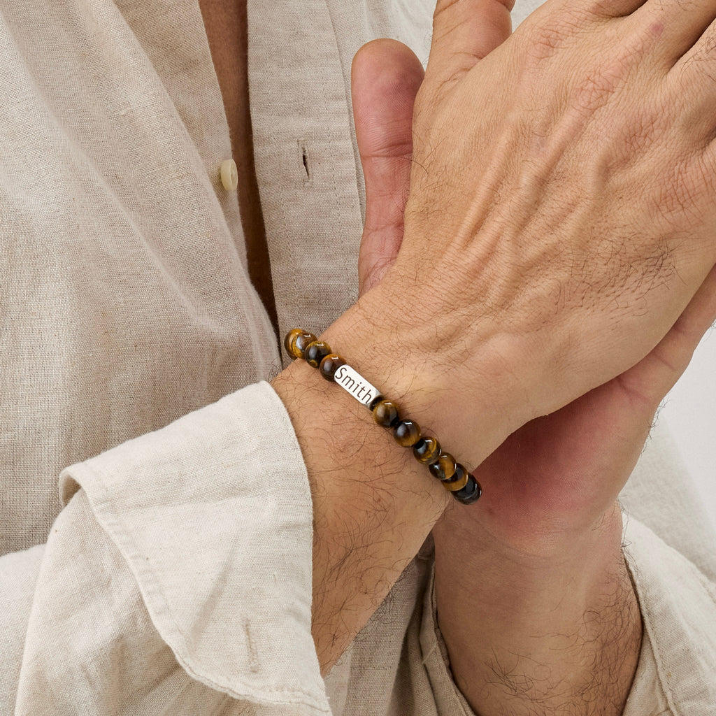 Personalized Boho Bead Bracelet - Ornaments Co - Tiger Eyes