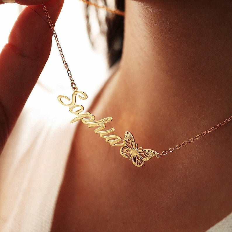 Personalized Butterfly Name Necklace For Women - Ornaments Co - 18K Gold Plated