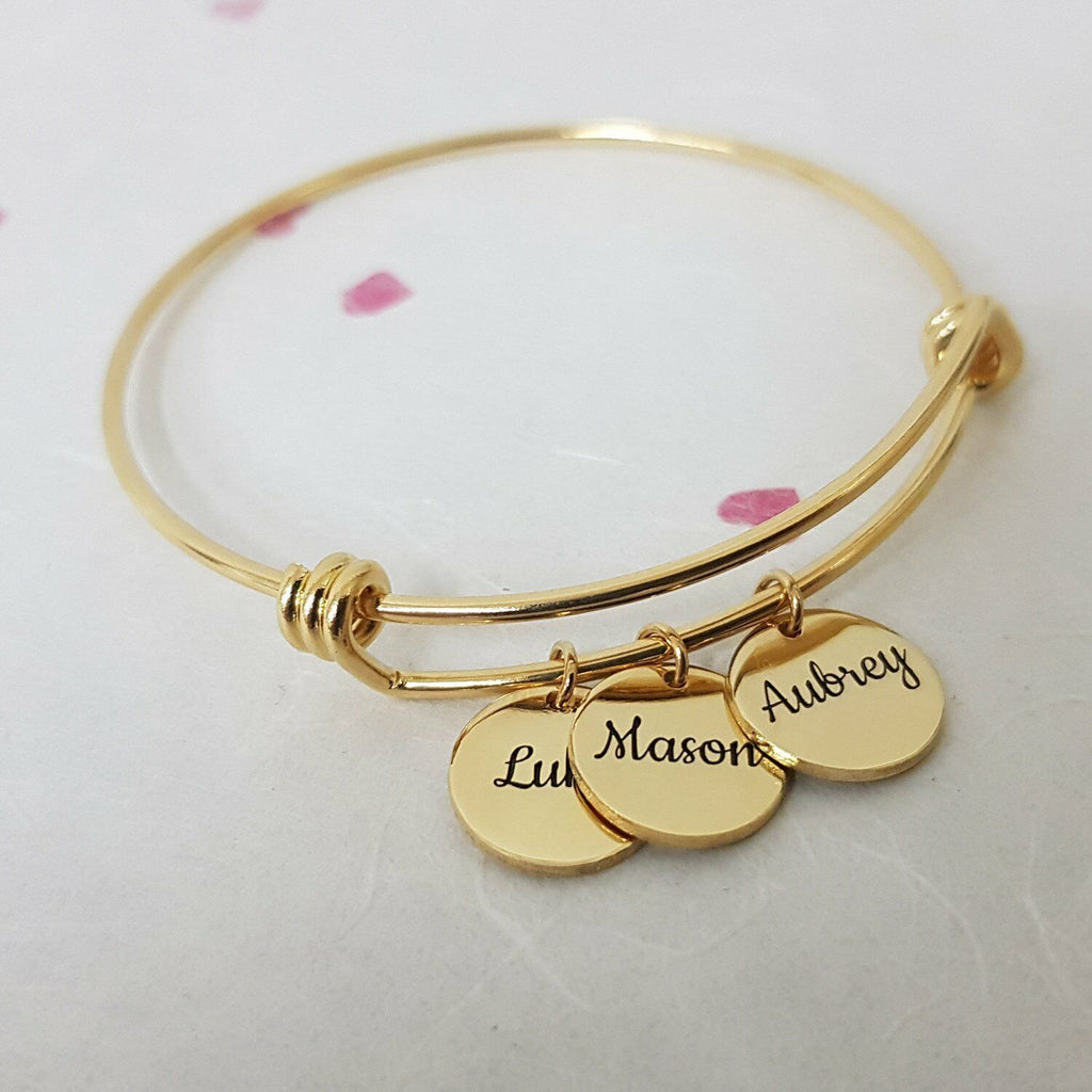 Personalized Disc Lettering Retractable Bracelet - Ornaments Co - 18K Gold Plated