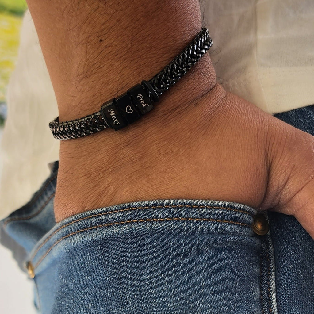 Personalized Men Name Engraved Beads Bracelet - Ornaments Co - Silver