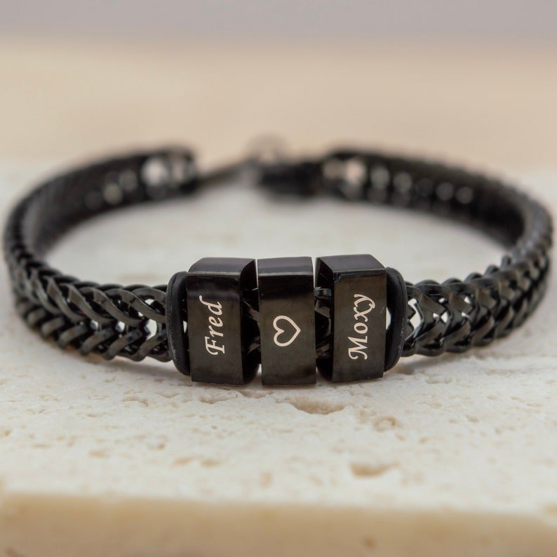 Personalized Men Name Engraved Beads Bracelet - Ornaments Co - Silver