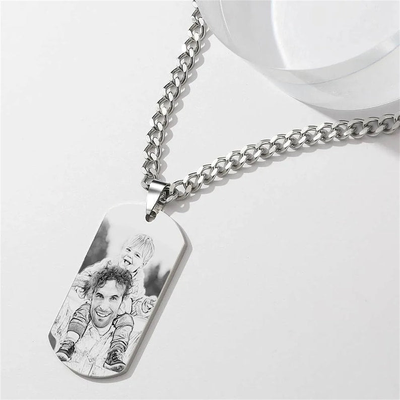 Personalized Photo Engraved Tag Necklace - Ornaments Co - Stainless Steel
