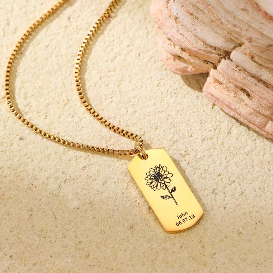 Soul Blossom – Custom Birth Flower & Name Necklace - Ornaments Co - 18K Gold Plated