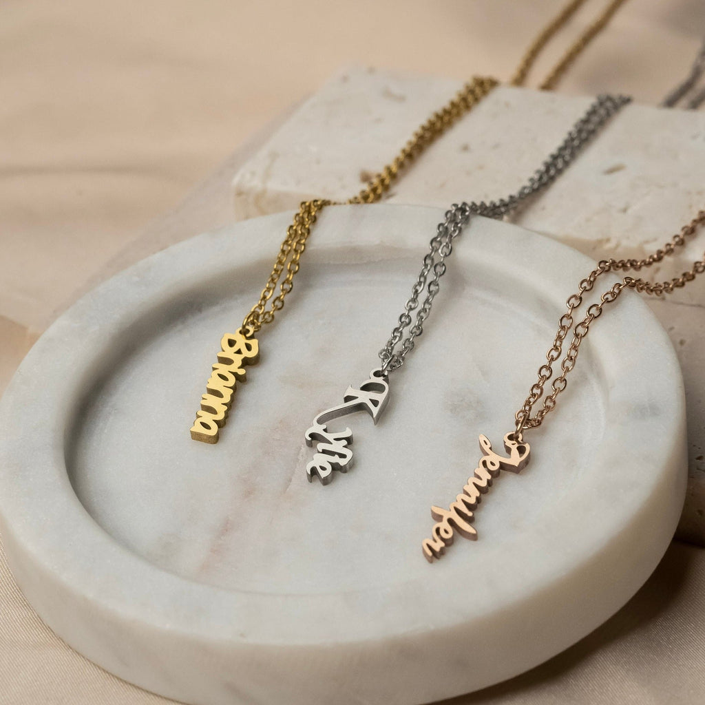 Vertical Name Necklaces for Women - Ornaments Co - 18K Gold Plated